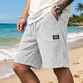 cheap Casual Shorts-Men's Shorts Casual Shorts Corduroy Shorts Pocket Elastic Waist Plain Textured Comfort Breathable Knee Length Casual Outdoor Beach Vacation Fashion Black White Stretchy
