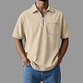 abordables Polo clásico para hombre-Polo de cremallera SoftFade™ Camiseta de Algodón para Hombre Ropa diaria Cita Media cremallera Manga corta Moda Básica Lisa Bolsillo con cremallera Primavera y Verano Ajuste regular Negro Rosa Marrón