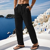preiswerte Urlaub-Herren Leinenhosen Sommerhose Strandhose Tasche Falten Einfach Komfort Atmungsaktiv Volle Länge Täglich Outdoor Strand Urlaub Mode Schwarz Weiß Unelastisch