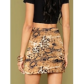 abordables Graphic Skirts-Women's Faux Suede Skirt Fashion Casual Mini High Waist Skirts Leopard Print Split Ends Stretchy Daily Street Leopard Black Yellow Light Brown Spring