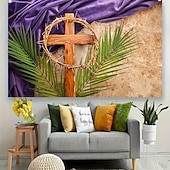 tanie Gobeliny ścienne-Wielkanocne zmartwychwstanie, pusty grób Jezusa, zmartwychwstał, trzy krzyże, kamień odsunięty, Golgota, święte światło, brama garażowa, baner, gobelin, tło zewnętrzne do kościoła, wystrój domu i