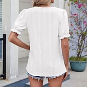 economico T-shirt semplice-Per donna Blusa con texture Top traforato Maglietta traforata Maglietta Traforato Tinta unica Moda Classico Casual Manica Corta Scollo a V Top Regolari Casuale Quotidiano Spiaggia Nero Bianco Rosa
