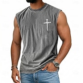  Homme Croix Débardeur T-shirt délavé à l'acide Sous-Vêtements Sans manches T-shirt Imprimé Graphique Col ras du cou Chemise Vacances Tropical Mode Quotidien Vacances Des plages Noir Marron Vert