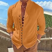 levne Dovolená-Pánské Košile Lněná košile Letní košile Košile pro volný čas Košile na knoflíky Bez vzoru Dovolená Curise Černá Bílá Světlá růžová Modrá Dlouhý rukáv Kulatý límeček Léto Jaro &amp; podzim Oblečení