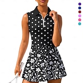 tanie Sukienka damska-Damskie Geometryczny Groszki Kwiatowy Sukienka do tenisa Sukienka sportowa Bez rękawów Kwiaty Oddychający Bransoletka tenisowa Golf Badminton Kołnierz polo Kołnierz zapinany na zamek Sukienka Czarny