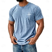  T-shirt da uomo vintage grigia con stampa croce e lavaggio acido, maniche corte, girocollo, regalo di fede cristiana per lui, abbigliamento di design