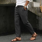 economico retrò-Per uomo Pantaloni Estivi Pantaloni da Spiaggia Coulisse Tasca Elastico in vita Semplice Comodità Traspirante Lunghezza intera Quotidiano Spiaggia Vacanza Vacanza Hawaiano Blu Nero Inelastico