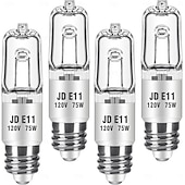 ieftine Becuri cu Halogen-Becuri mini candelabre cu halogen jde11 120v 75w/100w, bec t4 jd e11 (bec LED de schimb e11) bec halogen t4 alb cald 2700k, reglabil, pentru ventilator de tavan, candelabre, lămpi de masă, 4 buc.