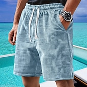 tanie Szorty casualowe-Męskie Szorty waflowe Szorty Letnie szorty Szorty na co dzień Ściągana na sznurek Kieszeń Elastyczny pas Równina Komfort Oddychający Krótki Na zewnątrz Urlop Sportowy Codzienny Biały Jasnozielony