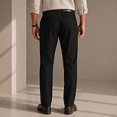 abordables Chinos-Pantalones chinos para hombre: microelásticos, bolsillos delanteros, cómodos, informales. &amp;negocios, negro &amp; blanco