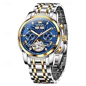 economico Orologi meccanici-Orologio automatico da uomo Olevs Skeleton, lussuoso orologio da polso da lavoro bicolore in acciaio inossidabile con calendario multifunzione, orologio meccanico analogico luminescente impermeabile,