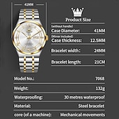 economico Orologi meccanici-Orologio automatico da uomo - lussuoso orologio da polso automatico da lavoro in acciaio inossidabile bicolore oro con datario, impermeabile, luminescente, regalo elegante per marito, papà e figlio