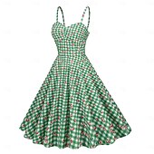 cheap Dresses-1950s Retro Vintage Rockabilly Midi Dress Swing Dress Flare Dress Sleeveless Spaghetti Strap Floral Checkered / Gingham Fit &amp; Flare Swing Sweetheart Neck Fancy Dress Women's Party Dailywear Casual