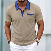 voordelige Klassieke polo voor heren-Voor heren Golfshirt Wafelgebreid poloshirt Casual liiketoiminta Klassiek Korte mouw Modieus Modern Effen Kleur Zak Kleurenblok Zomer Lente Normale pasvorm Zwart Wit Koningsblauw Groen Khaki Grijs