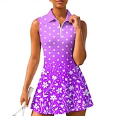 tanie Sukienka damska-Damskie Geometryczny Groszki Kwiatowy Sukienka do tenisa Sukienka sportowa Bez rękawów Kwiaty Oddychający Bransoletka tenisowa Golf Badminton Kołnierz polo Kołnierz zapinany na zamek Sukienka Czarny