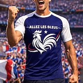 voordelige Hardloop T-shirts en Tanktops-Voor heren Frankrijk Voetbalzomer Wereldwijde wedstrijd Truien Hardloopshirt Zomer Kleurenblok Korte mouw UPF 50 Sneldrogend Ademend Informeel Hardlopen Joggen Fitness blauw Sportkleding Sportkleding