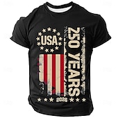 billige Patriotiske 250 T-skjorter-4. juli 2026 250. Herre Helfarge Amerikansk amerikansk flagg T skjorte Kortermet T skjorte 3D-utskrift Crew-hals Skjorte Vintage retro Patriotisk Daglig Festival Blå Svart Burgunder Sommer Vår Klær S