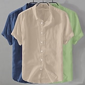 economico Classico-Per uomo Camicia Camicia di lino Camicia Estiva Abbigliamento da spiaggia Camicia con Bottoni Semplice Casuale Spiaggia Nero+Bianco+Grigio Blu navy + blu + bianco Kaki+Verde+Blu navy Blu navy + blu