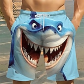 economico Animali &amp; Uccelli-Per uomo Squalo Faccia Sorridente animali dei cartoni animati Costumi da bagno Costumi da bagno Pantaloncini da bagno Pantaloncini da Surf Misura del girovita medio Divertente Vacanza al Mare Tasche