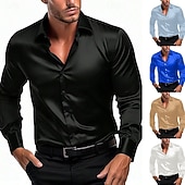 お買い得  メンズサテンシャツ-男性用 シャツ サテンシャツ カジュアルシャツ ボタンアップシャツ 平織り 日常 バケーション ブラック ホワイト ワイン ネイビーブルー 長袖 ラペル 春 &amp; 秋 衣類