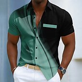 abordables Diseño Geométrico-Hombre Degradado Líneas / Olas Arte abstracto Camisa Camisa de verano Abotonar la camisa Manga Corta Informal de negocios Diario Trabajo Festivos Verano Primavera Cuello Vuelto Impresión 3D Un
