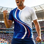 preiswerte Lauf-T-Shirts &amp; Tanktops-Herren-Fußballtrikot, atmungsaktives Mesh-Oberteil, Turnier-Fußballshirt, französische Farben, blau, weiß, rot, gemustertes T-Shirt