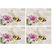 Χαμηλού Κόστους Placemats &amp; Coasters &amp; Trivets-Σουπλά τραπεζαρίας από ύφασμα με λουλούδια και πεταλούδα τεσσάρων εποχών, υφασμένο ορθογώνιο τραπεζομάντιλο 100% πολυεστέρα, σχέδιο με λουλουδάτο μοτίβο λιβελούλας πεταλούδας, πλένεται στο πλυντήριο,