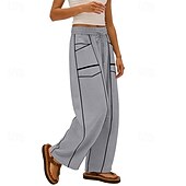 abordables Fondos-Mujer Pantalones de lino y algodón Pantalones Pantalones casuales Pantalones de verano Vacaciones Moda Ropa de calle Longitud total Alta cintura Retazos Bolsillo Cintura elástica Comodidad Cómodo