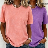  softfade™ camiseta de mujer 100% algodón camisa de algodón tops lavados vintage lavado ácido lavado vintage liso moda vintage elegante manga corta cuello redondo tops largos casual diario para salir rosa+naranja