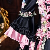 abordables Vestidos-Rococo Baroque Ball Gown Floor Length Dress Ball Gown Long Sleeves Princess Bridal Bow Floral Ball Gown Square Neck Fancy Dress Women's Royal Halloween Carnival Masquerade Prom Tea Party Party