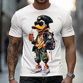  Men's Cool Duck Wearing Sunglasses Drinking Boba Tea Streetwear Urban Hip Hop Graphic T Shirt Short Sleeve Crew Neck Funny Animal Lover Gift for Teens Designer Clothing Apparel