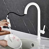 Недорогие Смесители для кухни-Кухонный смеситель с выдвижным распылителем, однорычажный смеситель с высоким изливом для мойки, прочная латунная конструкция, двухфункциональная распылительная головка, простая установка.