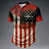  4 juillet 2026, 250e anniversaire Homme Fleuri Polo Manche Courte Polos Chemises à Col Occasionnel Athleisure Impression 3D Boutons Maille Respirante Été Printemps Bleu Blanc 1 Rouge