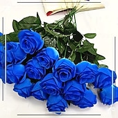 abordables Fleurs artificielles-Lot de 50 roses artificielles réalistes avec tiges et feuilles, idéales pour la décoration intérieure, les centres de table de mariage, les hôtels et bureaux, les cadeaux de mariage à faire soi-même,