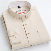 economico Camicie Button Down da uomo-Per uomo Camicia Camicia di lino Camicia elegante Camicia button-down Blocco di colori Quotidiano Affari Blu Blu chiaro Bianco Rosso Manica Lunga Collo ripiegato Tutte le stagioni Abbigliamento