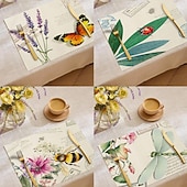 Χαμηλού Κόστους Placemats &amp; Coasters &amp; Trivets-Σουπλά τραπεζαρίας από ύφασμα με λουλούδια και πεταλούδα τεσσάρων εποχών, υφασμένο ορθογώνιο τραπεζομάντιλο 100% πολυεστέρα, σχέδιο με λουλουδάτο μοτίβο λιβελούλας πεταλούδας, πλένεται στο πλυντήριο,