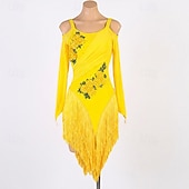 olcso versenyruha-tánc salsa latin tánc ruha strassz bojt női teljesítmény edzés hosszú ujjú magas spandex tüll