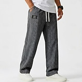 baratos calça casual-Homens Calças Calça casual Calças largas Calças texturizadas Jacquard Com Cordão Perna reta Tecido Conforto Comprimento total Casual Diário Ao ar livre Férias Moda Azul Preto Micro-Elástica