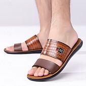 cheap Casual Sandals-Men's Brown Textured Slide Sandals, Open-Toe Comfort Slip-On Sandals, Relaxed Casual Style for Men, Great for Beach Holidays, Resort Wear and Summer Daily Use