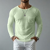 economico T-shirt in Cotone e Lino-Per uomo Maglietta in lino Manica Lunga A barca Primavera &amp; Estate Estate Primavera Tinta unica Semplice Vintage Stile Boho Casual Tasca Puro Casuale Vacanza Streetwear Blu Nero Bianco Maglietta Top