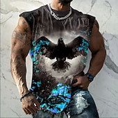  Maglietta senza maniche da uomo nera con stampa integrale di corvo e corvo dalle ali spiegate, fuoco, fiamme, fumo, stile gotico, fantasy, rock, vestibilità aderente, casual, palestra, abbigliamento