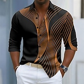 ieftine Model Geometric-Bărbați Geometric Valuri Artă abstractă Cămașă Camașă cu nasturi Cămașă elegantă casual Manșon Lung Moda Casual În aer liber Zilnice Primăvară Toamnă Răsfrânt Imprimare 3D cămăși cu guler Negru