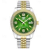abordables Montres à quartz-Montre homme de luxe, cadran noir nid d'abeille, mouvement quartz bicolore or et argent en acier inoxydable, lunette cannelée, montre habillée avec date, bijou élégant à offrir.