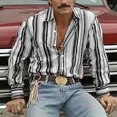ieftine cămăși occidentale pentru bărbați-Bărbați Geometric Dungi Cămașă Cămașă occidentală Cămașă de cowboy Manșon Lung Vintage Retro Casual În aer liber Îmbrăcăminte de Muncă Vară Primăvară Răsfrânt Imprimare 3D Cămașă de in Cămăși cu