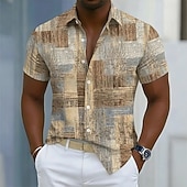 economico Geometrica-Per uomo Geometrico Blocco di colori Patchwork Camicia Camicia Estiva Camicia con Bottoni Manica Corta Moda Casual All'aperto Vacanza Abbigliamento Quotidiano Estate Primavera Collo ripiegato Stampa