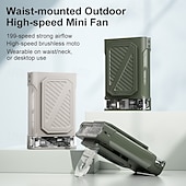 billige Vifter-Bærbar midjevifte med LED-skjerm, håndfri, bærbar vifte med klips, oppladbar batteridrevet nakkevifte for utendørsarbeid, camping, fotturer, personlig vifte med 199 hastigheter og sterk luftstrøm.
