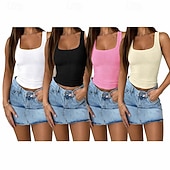 abordables Tanque Sencillo-Paquetes múltiples 4 piezas Mujer Cuadrado Sin Mangas gris+negro+2blanco Camiseta sin mangas Camisa sin mangas Camiseta superior Falda Color sólido Casual Diario Poliéster Verano