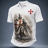 tanie Męska koszulka polo w stylu vintage-Męskie Templariusze Koszulki polo Krótki rękaw Koszulki polo Klapa Codzienny Ulica Athleisure Dzienne zużycie Druk 3D Guziki Oddychająca siateczka Lato Wiosna Czarny Biały Czerwony