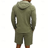 billige Linskjorte i bomull-Herre Linskjorte 2 deler Popover skjorte Og Shorts Lin Shorts Strandshorts Sett عادي Daglig utendørs Feriereise Med hette Langermet Sommer Mote Fritid Bekvem Klær