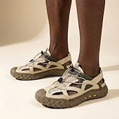 baratos sandálias de exterior-Tênis masculino bege com recortes, cadarço, leve, respirável e confortável para caminhadas, viagens, lazer ao ar livre, aventuras de verão e uso casual ativo.